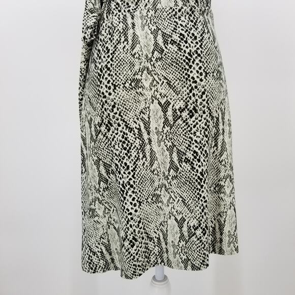 Norma Kamali Wrap Dress XS Snake Skin Sweetheart Neckline Cap Sleeve Green Cream - Picture 10 of 12